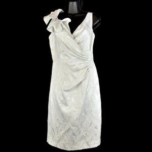 Maggy London Dress 6 Silver White Sleeveless